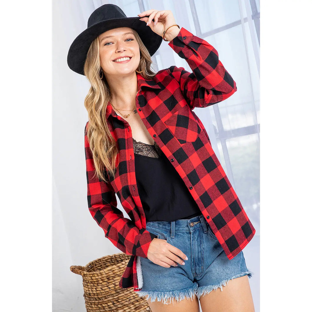 Red Plaid Faux Fur Lined Top