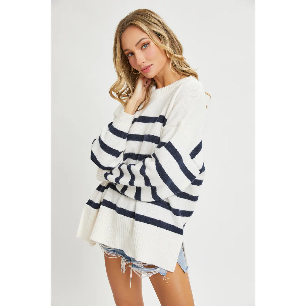 Navy Striped Oversized Sweater