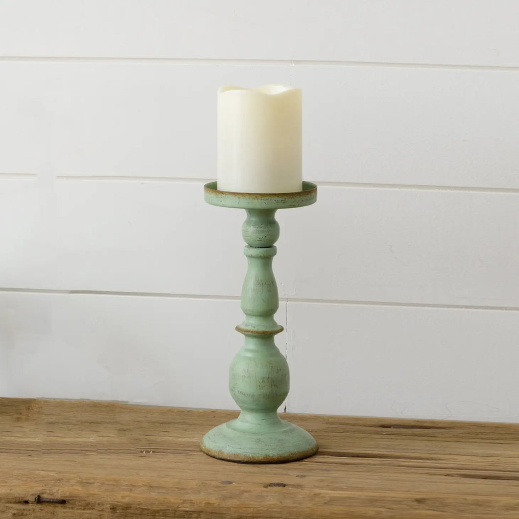 Green Pillar Candle Holders