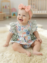 Load image into Gallery viewer, Sage Floral Ruffle Romper