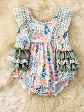 Load image into Gallery viewer, Sage Floral Ruffle Romper