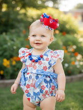 Load image into Gallery viewer, Patriotic Bow Floral Romper