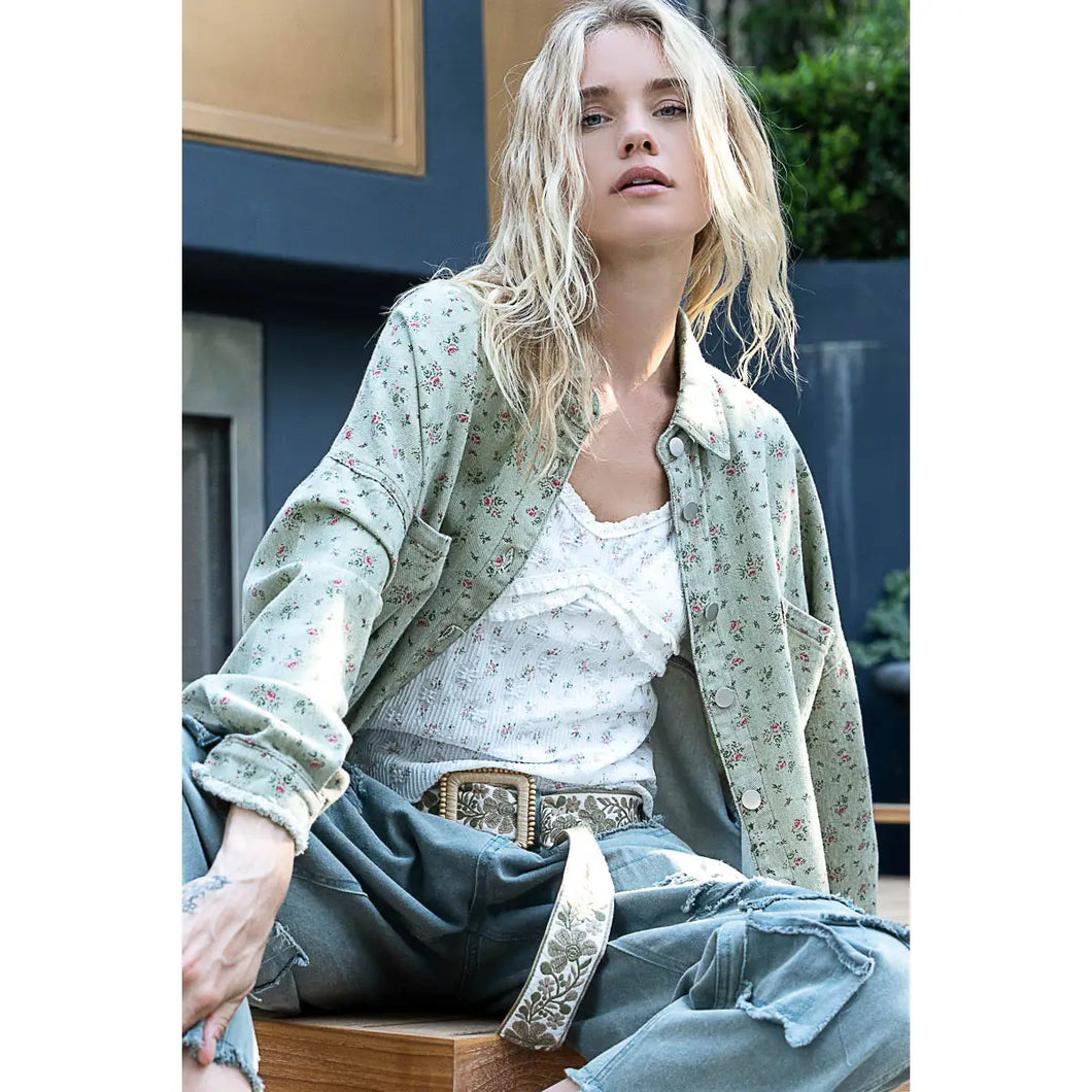 Olive Twill Raw Edge Top