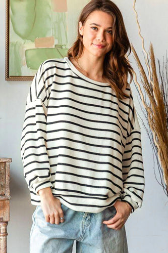 Plus Oatmeal French Terry Stripe Pullover