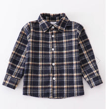 Load image into Gallery viewer, Navy Plaid Button Down