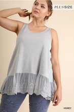 Load image into Gallery viewer, H Grey Ribbed Tank with Lace Trim Plus