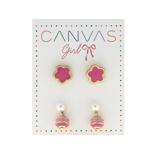 Pink Flowers Pack Kids Earrings