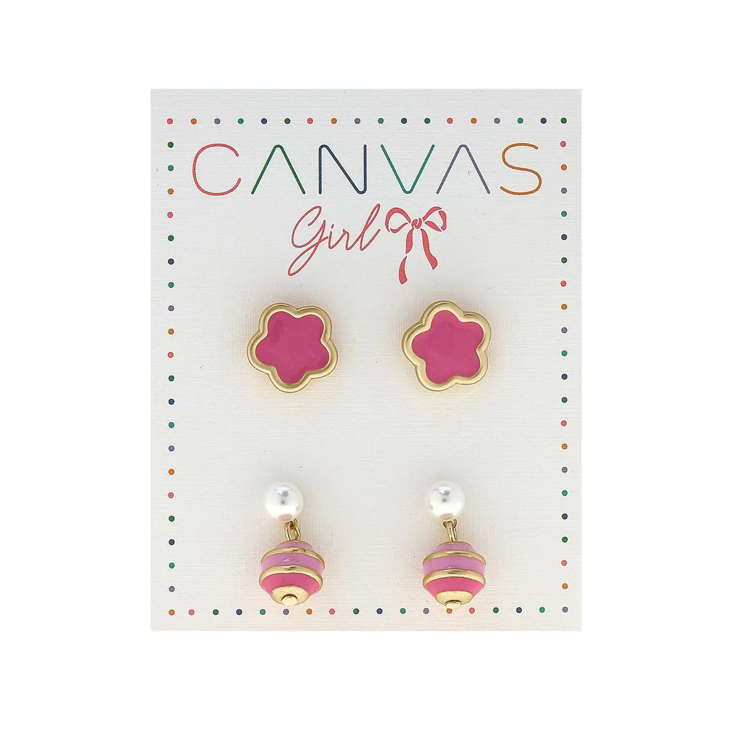 Pink Flowers Pack Kids Earrings