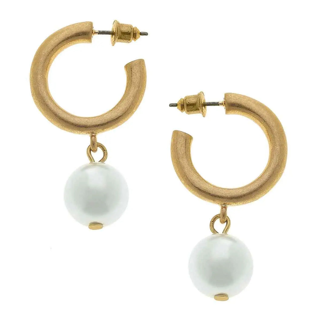 Pearl Drop Hoop Earrings