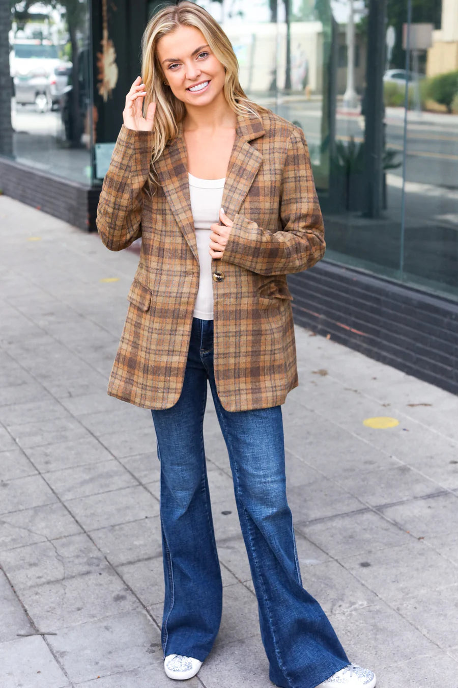 Plaid Blazer Plus