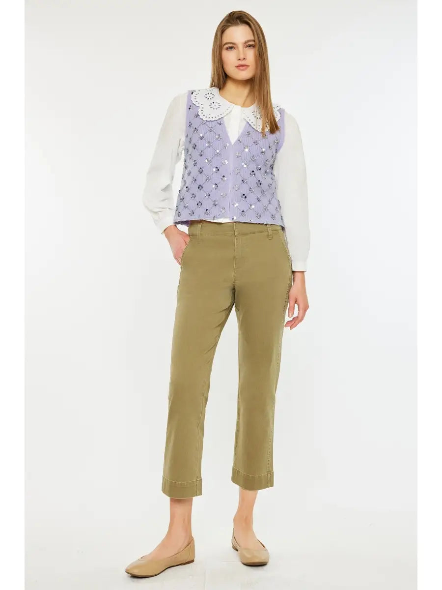 Olive Mid Rise Trouser Jeans