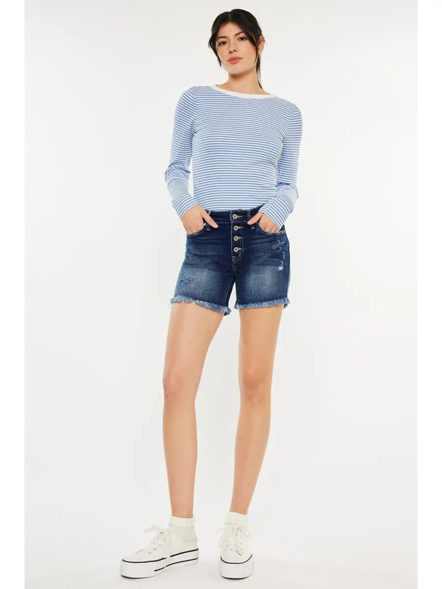 Kancan Mid Rise Frayed Hem Shorts