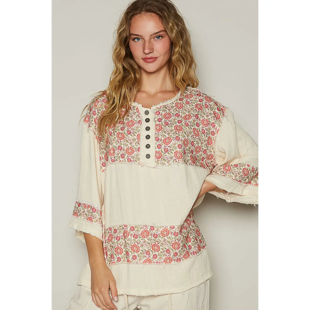Cream Patterned Woven Top