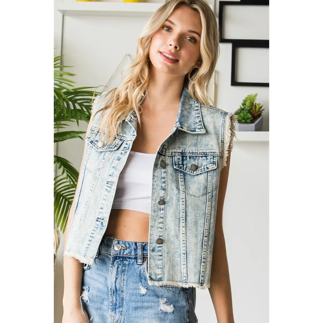 Denim Rhinestone Vest PLUS