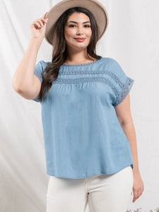 Chambray Lace Detail Woven Top