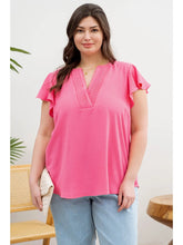 Load image into Gallery viewer, Fuchsia Pleated Split Neck Top