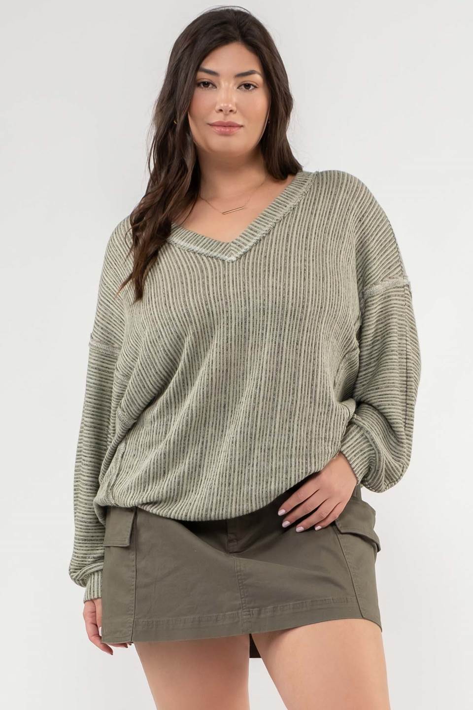 Olive Stripe Knit Top