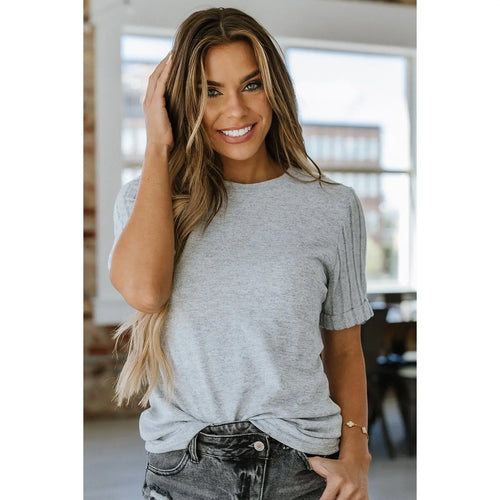 Grey Round Neck Top