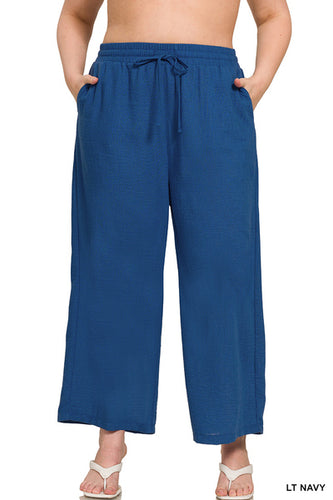 LT Navy Woven Crepe Drawstring Pants