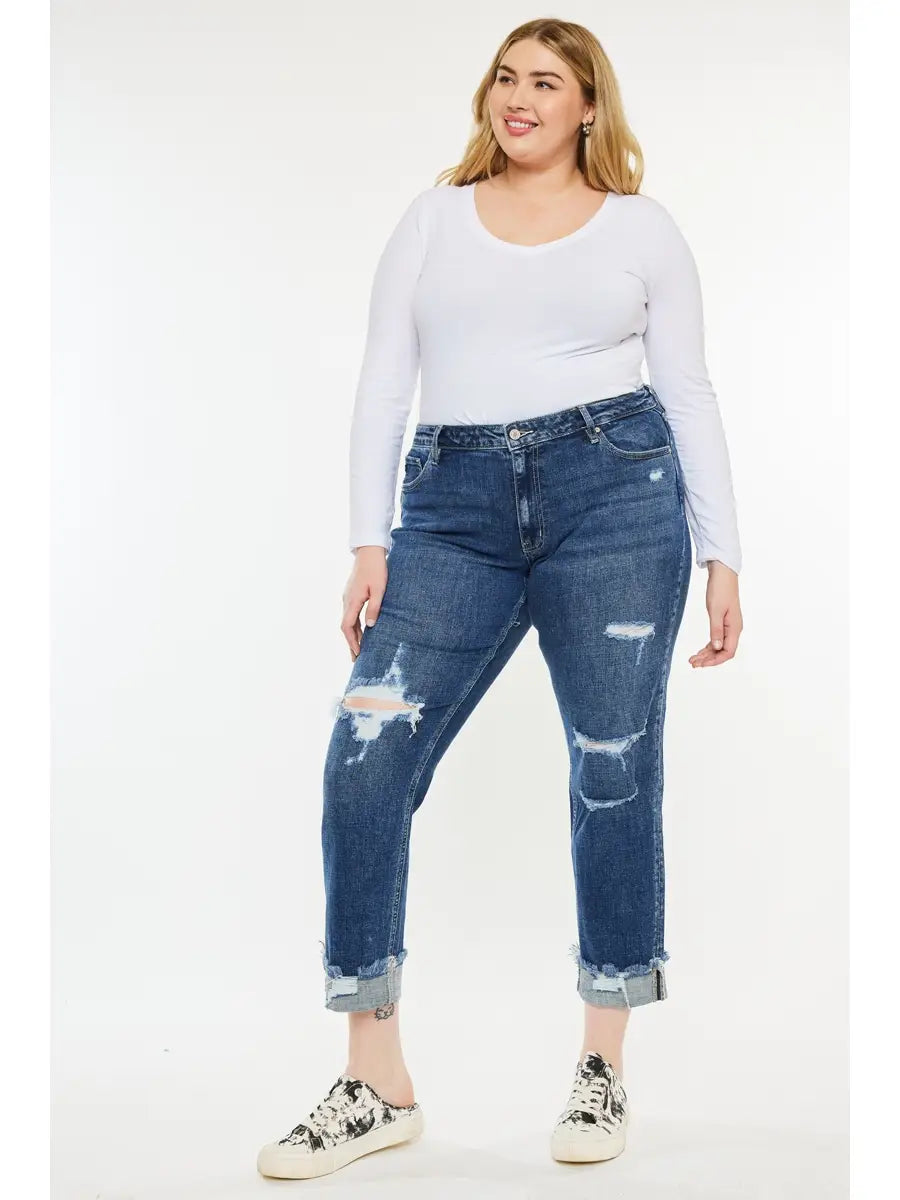 Kancan Mid Rise Distressed Boyfriend PLUS