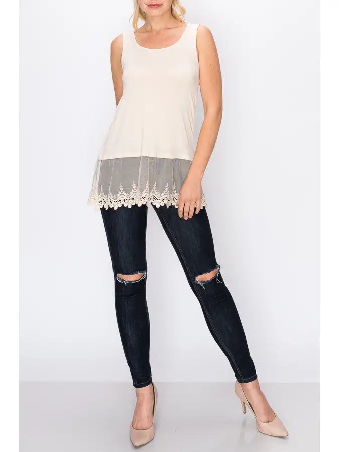 Beige Lace Detailed Tank