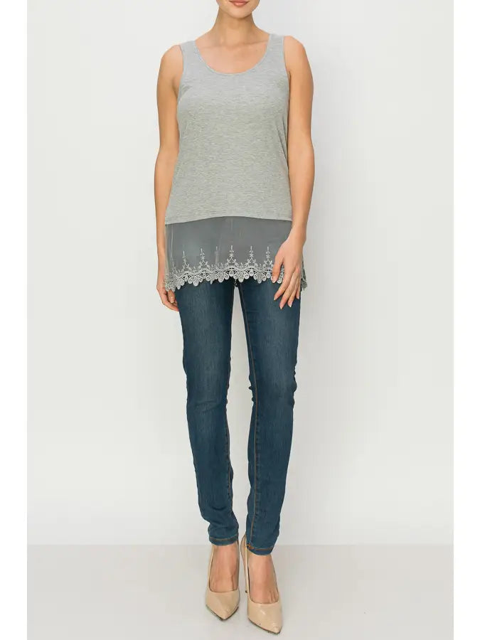 Grey Lace Detailed Tank