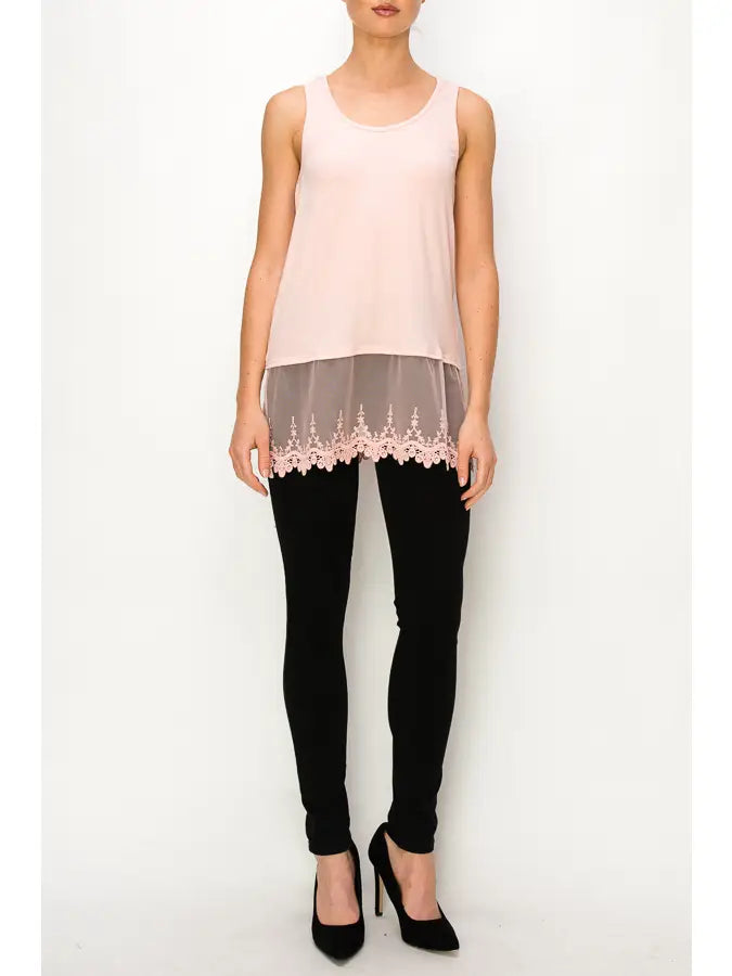 Pink Lace Detailed Tank