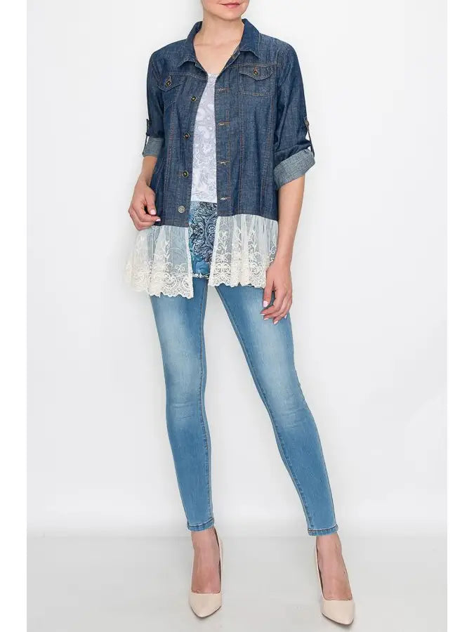 Lace Trim Denim Jacket