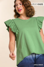 Load image into Gallery viewer, Green French Terry Ruffle Sleeve Top