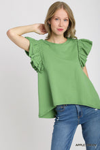 Load image into Gallery viewer, Green French Terry Ruffle Sleeve Top