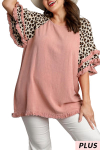 Rose Linen Animal Print Top