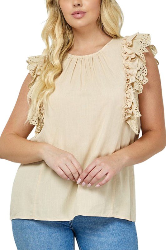 Taupe Ruffle Sleeve Top PLUS
