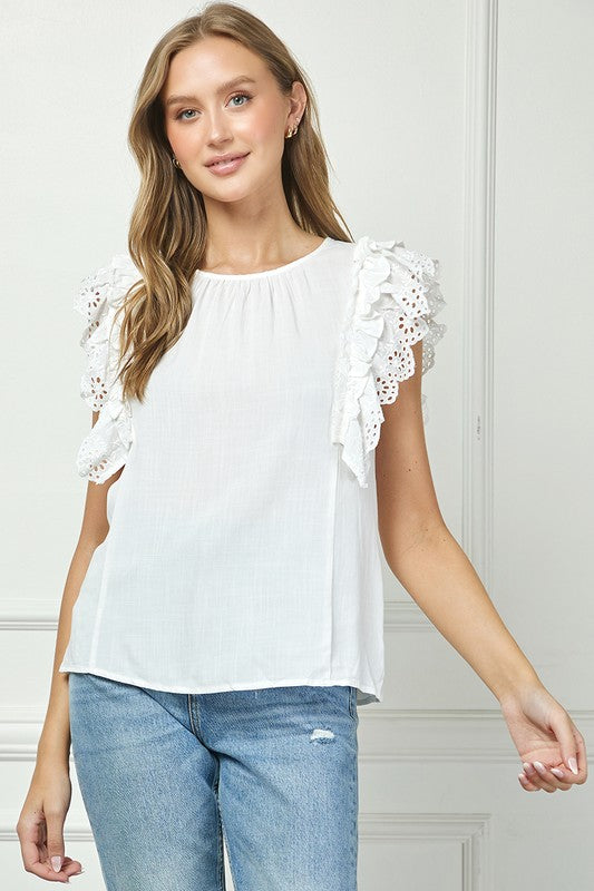 White Ruffle Sleeve Top PLUS