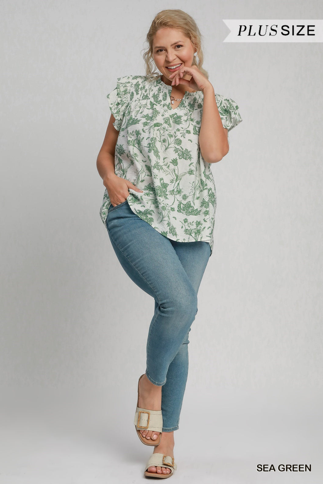 Sea Green Floral Smocked Top