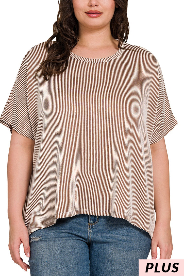 Ribbed Camel Oversized Top PLUS