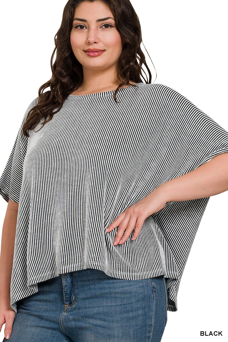 Ribbed Black Oversized Top PLUS