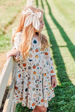 Load image into Gallery viewer, Fall Orange Pumpkin &amp; Leaf Twirl Girls Dress