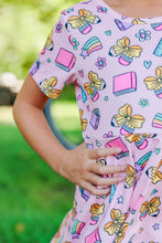 Load image into Gallery viewer, Back To School Print Girls Dress Short Sleeve