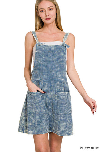 Dusty Blue Gauze Washed Romper
