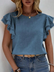 Chambray Ruffle Sleeve Top