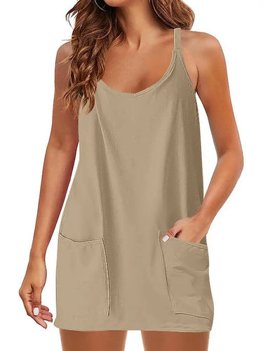 Oatmeal Slip Dress & Shorts