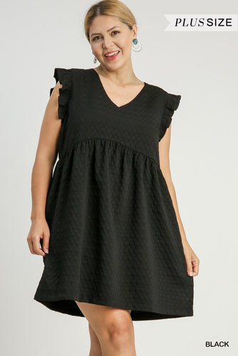 Black Jacquard Babydoll Dress PLUS