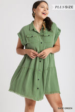 Load image into Gallery viewer, Green Washed Button Ruffle Dress