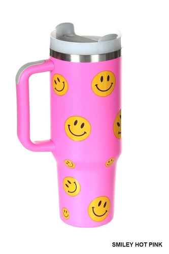40oz Pink Smiley Tumbler