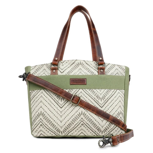 Green Alabaster Canvas Leather Tote