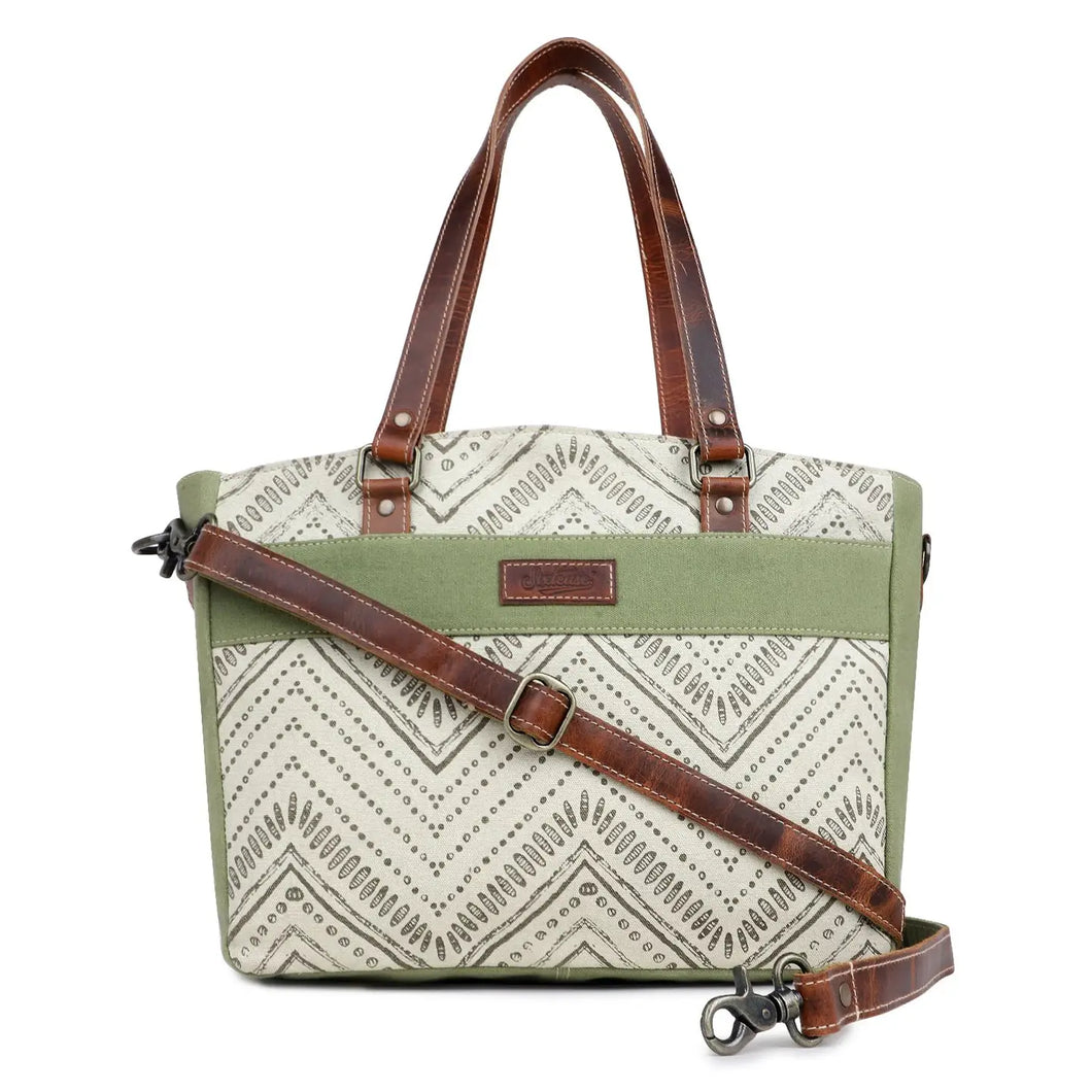 Green Alabaster Canvas Leather Tote