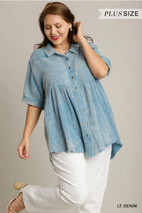 Light Denim Mineral Washed Button Down Tunic