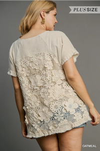 Oatmeal Floral Lace Detail Top