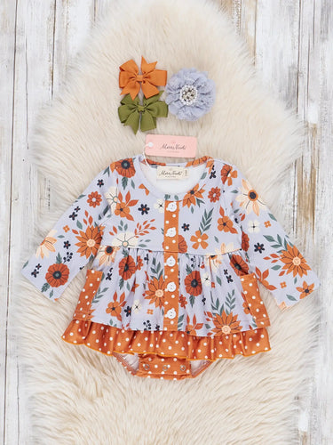 Orange Dot Floral Fields Romper