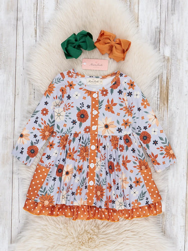 Orange Dot Floral Fields Dress